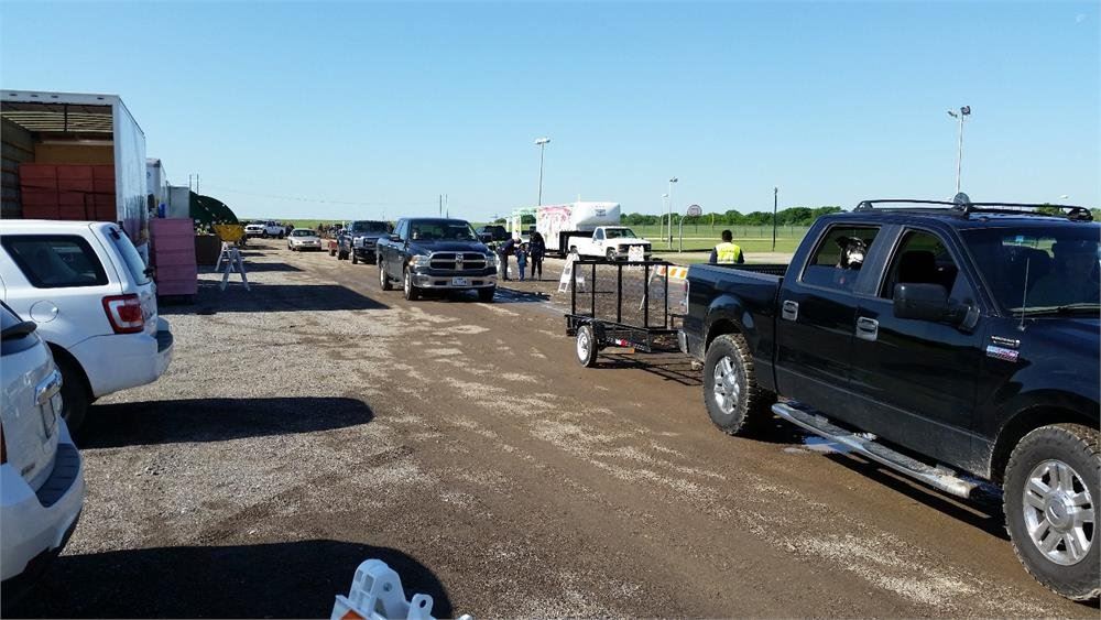 Line of Trucks and Trailers