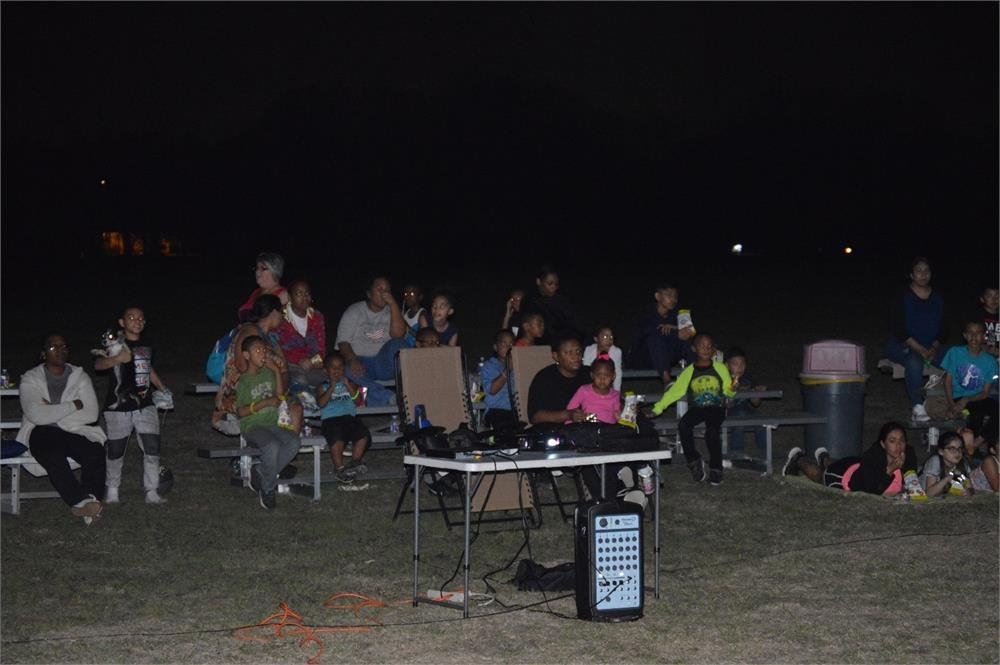 Kids and Adults Watching a Movie in the Park
